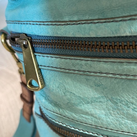 Vintage FOSSIL Teal Large Leather Explorer Foldover Crossbody Messenger Bag - Picture 5 of 15